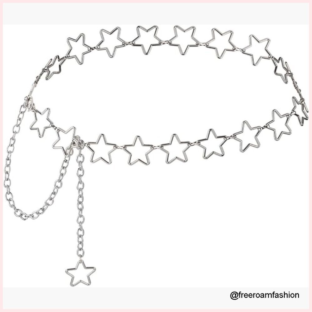 Adjustable Metal Star Waist Chain Belt with Long Tassel for Dresses Jeans